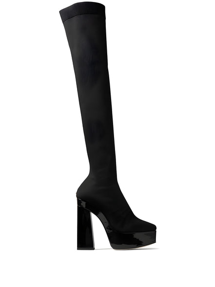 Cizme peste genunchi Jimmy Choo negre din material textil