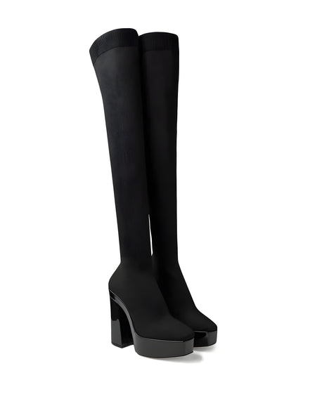 Cizme peste genunchi Jimmy Choo negre din material textil