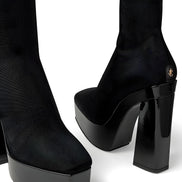 Cizme peste genunchi Jimmy Choo negre din material textil