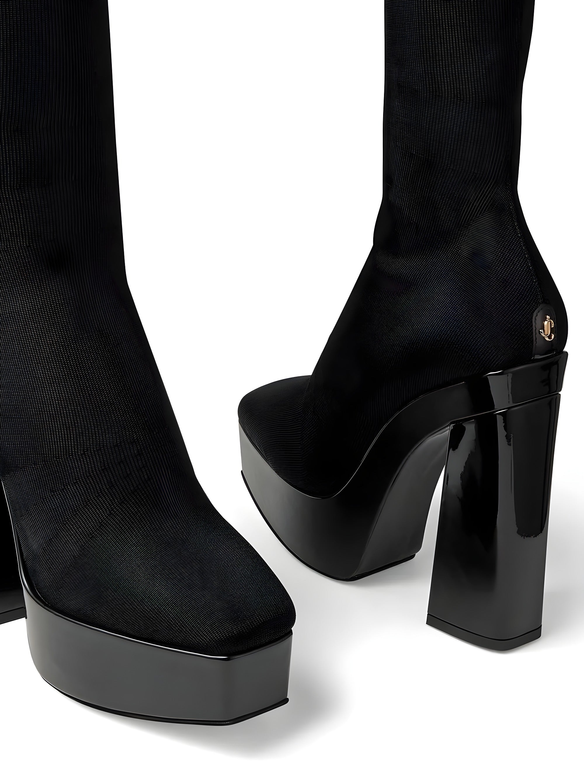Cizme peste genunchi Jimmy Choo negre din material textil