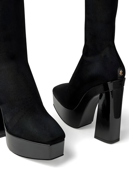 Cizme peste genunchi Jimmy Choo negre din material textil