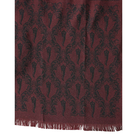 Dolce & Gabbana Maroon Patterned Silk Wrap Foulard 133cm x 22cm Scarf