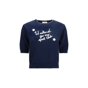 Bluză Max Mara albastră din bumbac cu broderie