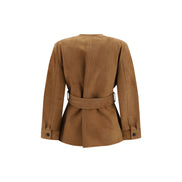 Jachetă Max Mara maro din piele de miel