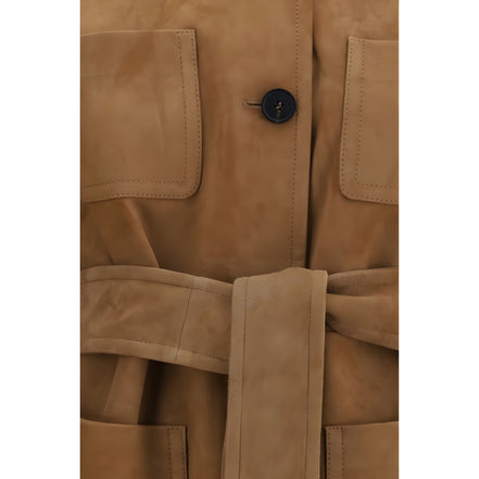 Jachetă Max Mara maro din piele de miel