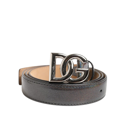 Curea Dolce & Gabbana din piele metalizată cu cataramă argintie logo