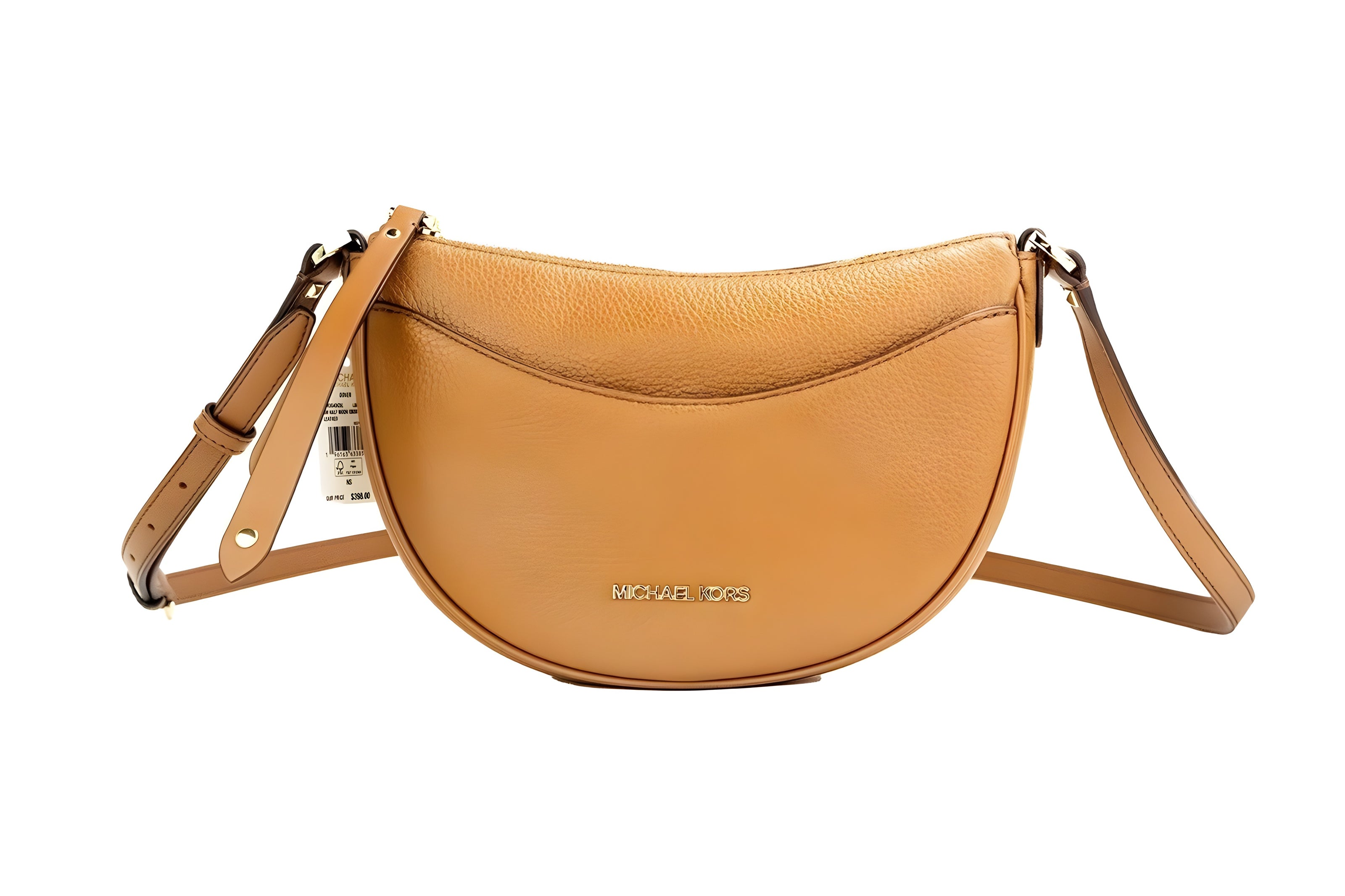 Michael Kors Dover Small Luggage Pebbled Leather Half Moon Crossbody Bag