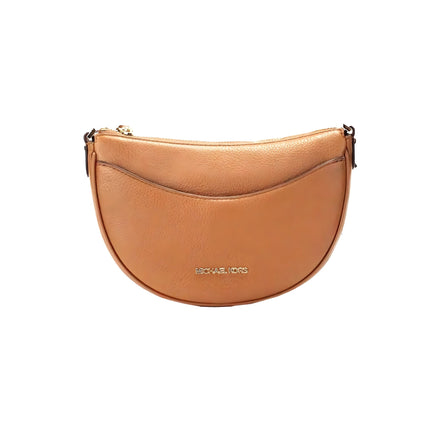 Michael Kors Dover Small Geantă crossbody half moon din piele texturată Luggage