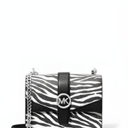 Michael Kors Greenwich Small Print Logo Crossbody Tote Chain Bag Black/White $498