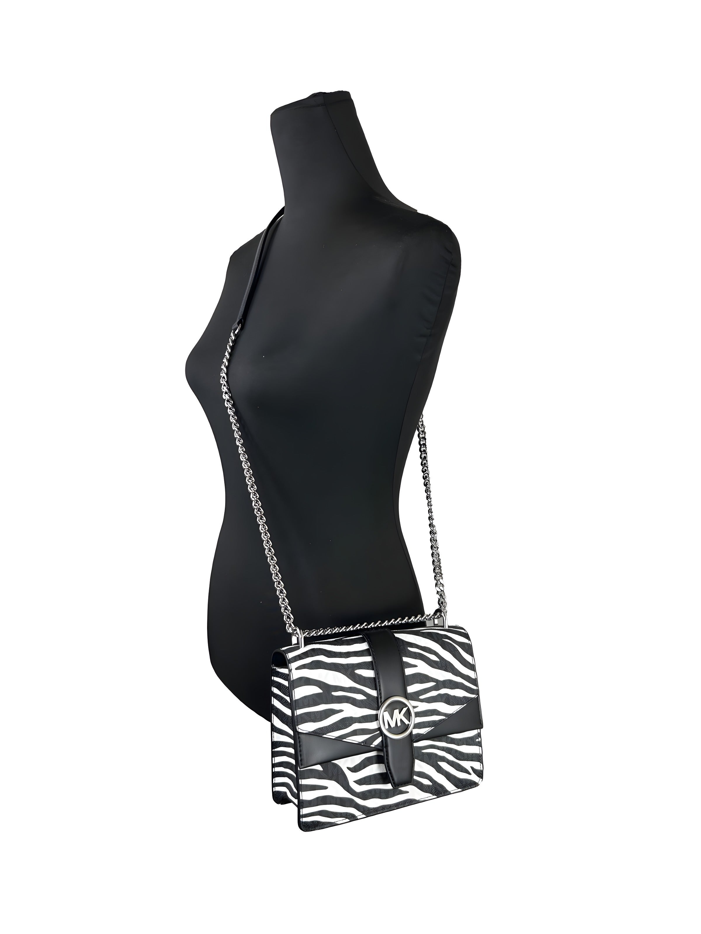 Michael Kors Greenwich Small Print Logo Crossbody Tote Chain Bag Black/White $498