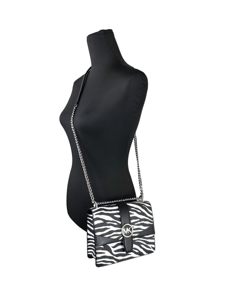 Michael Kors Greenwich Small Print Logo Crossbody Tote Chain Bag Black/White $498
