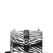 Michael Kors Greenwich Small Print Logo Crossbody Tote Chain Bag Black/White $498