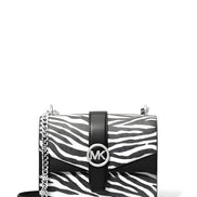 Michael Kors Greenwich Small Print Logo Crossbody Tote Chain Bag Black/White $498