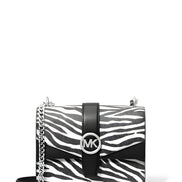Michael Kors Greenwich Small Print Logo Crossbody Tote Chain Bag Black/White $498