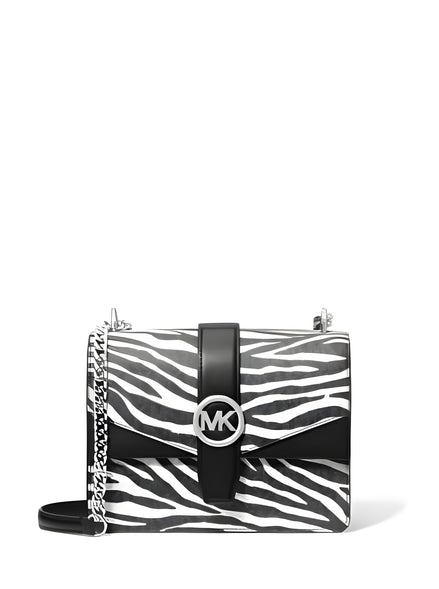 Michael Kors Greenwich Geantă Crossbody Mică cu Imprimeu Logo, Tote cu Lanț, Negru/Alb $498