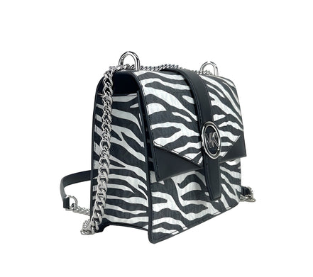 Michael Kors Greenwich Geantă Crossbody Mică cu Imprimeu Logo, Tote cu Lanț, Negru/Alb $498