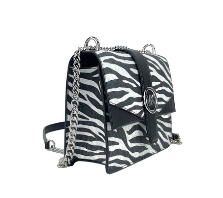 Michael Kors Greenwich Geantă Crossbody Mică cu Imprimeu Logo, Tote cu Lanț, Negru/Alb $498