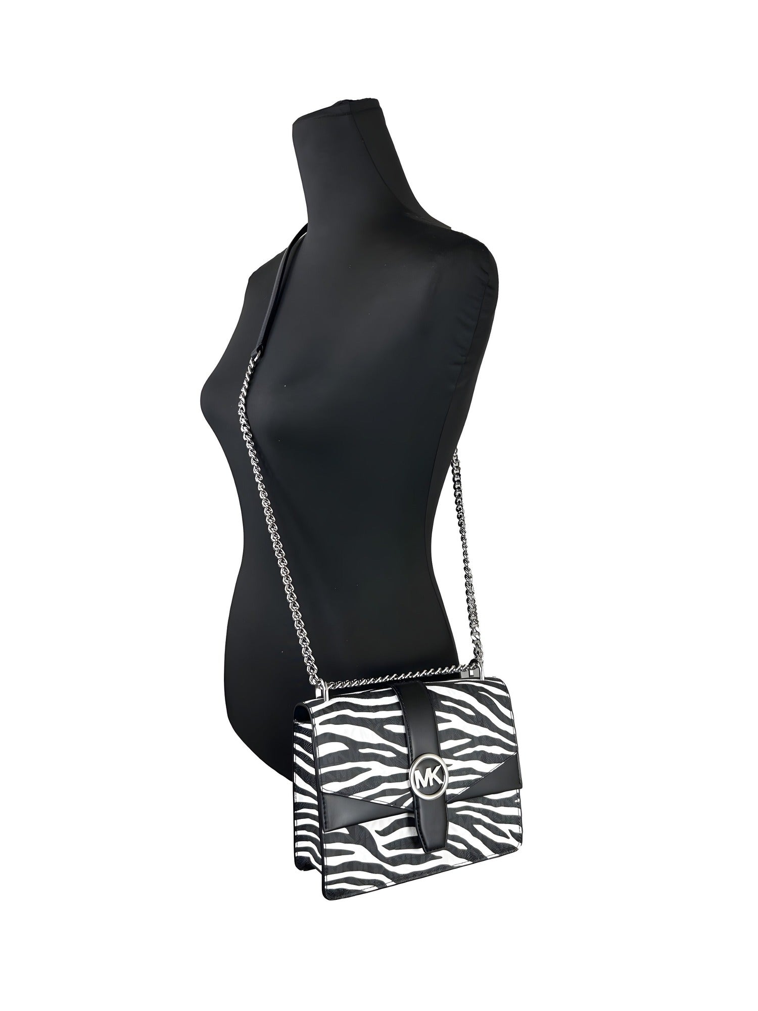 Michael Kors Greenwich Geantă Crossbody Mică cu Imprimeu Logo, Tote cu Lanț, Negru/Alb $498