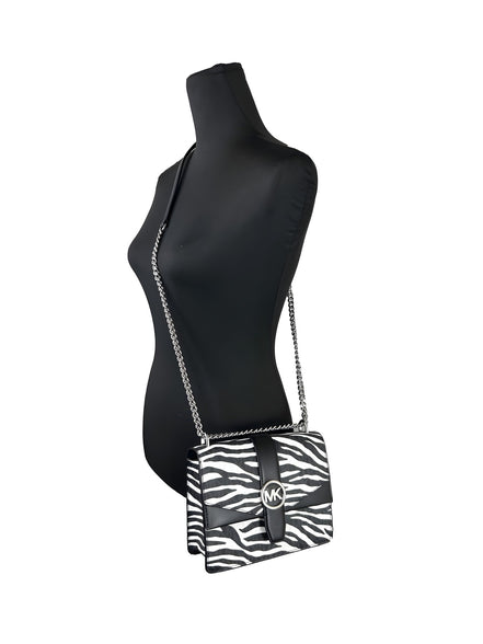 Michael Kors Greenwich Geantă Crossbody Mică cu Imprimeu Logo, Tote cu Lanț, Negru/Alb $498