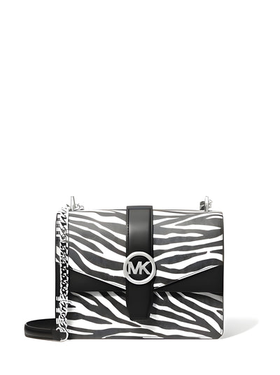 Michael Kors Greenwich Geantă Crossbody Mică cu Imprimeu Logo, Tote cu Lanț, Negru/Alb $498