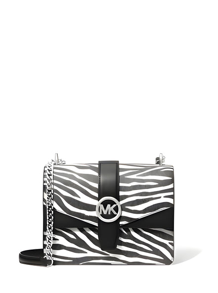 Michael Kors Greenwich Geantă Crossbody Mică cu Imprimeu Logo, Tote cu Lanț, Negru/Alb $498
