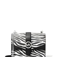 Michael Kors Greenwich Geantă Crossbody Mică cu Imprimeu Logo, Tote cu Lanț, Negru/Alb $498