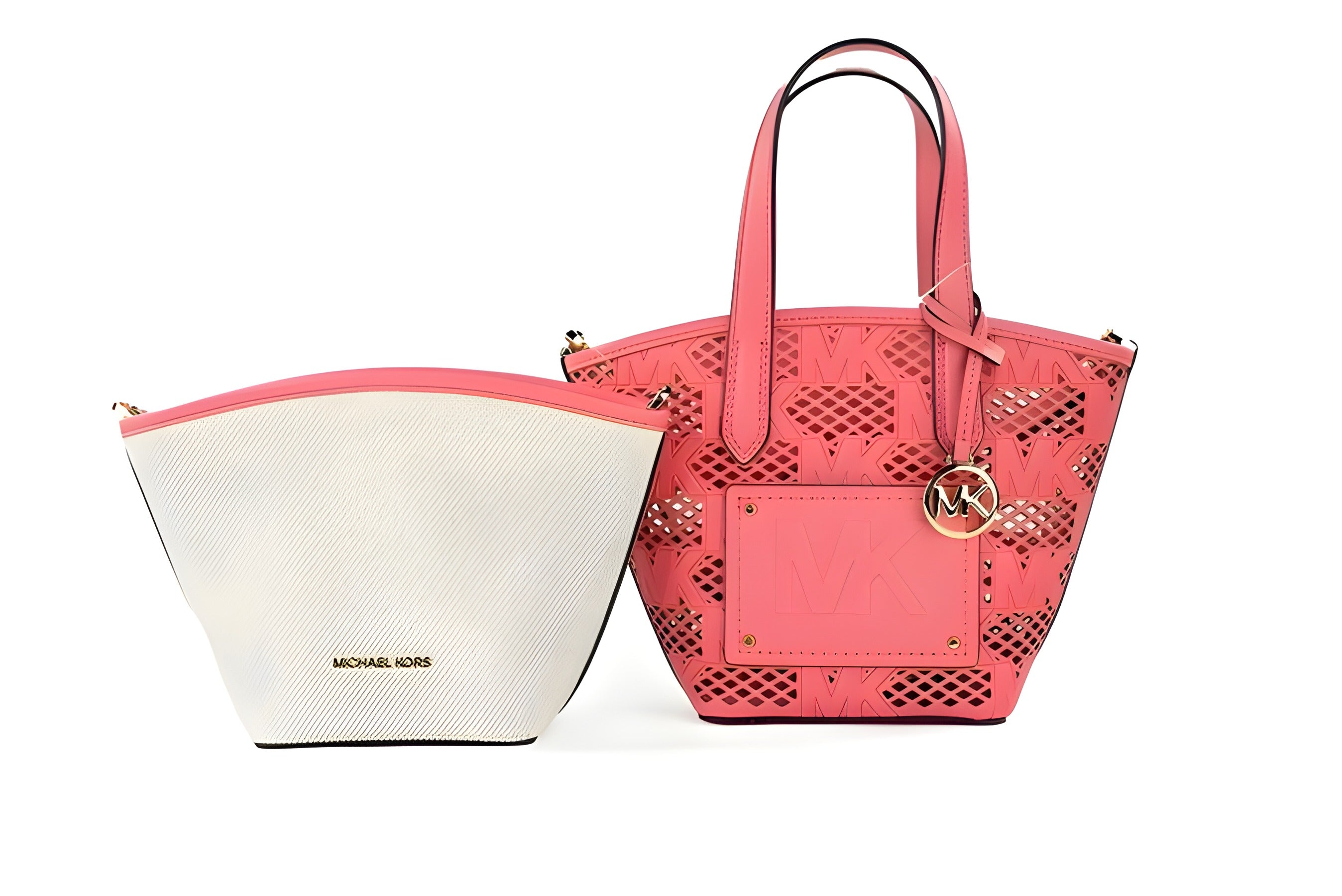 Geantă tip tote Michael Kors Kimber Small din piele Tea Rose cu fermoar, 2-în-1