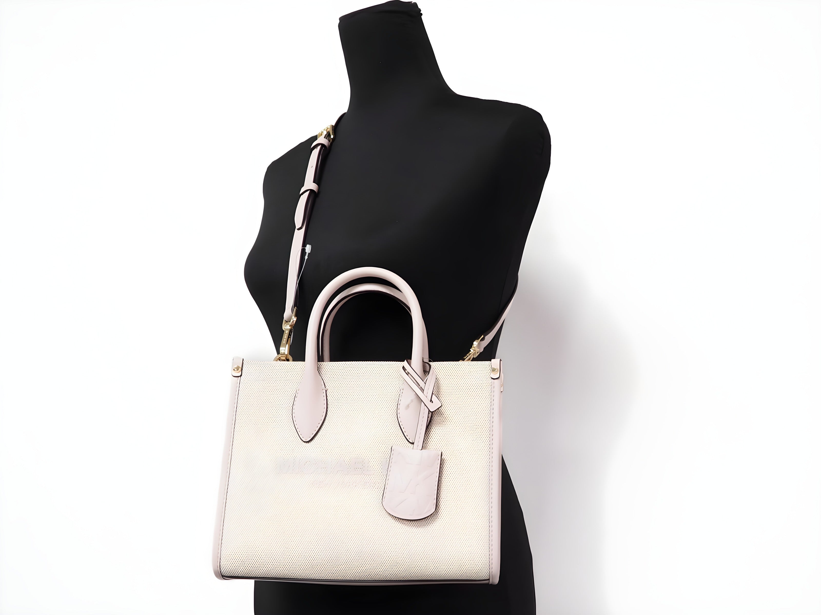 Michael Kors Mirella Geantă shopper crossbody mică din pânză Powder Blush