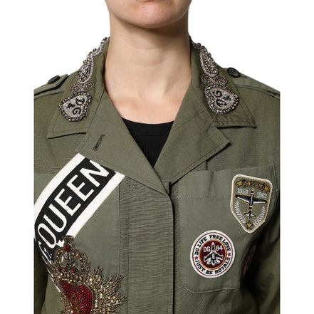 Jachetă / Palton Dolce & Gabbana Military Green Queen Embellished