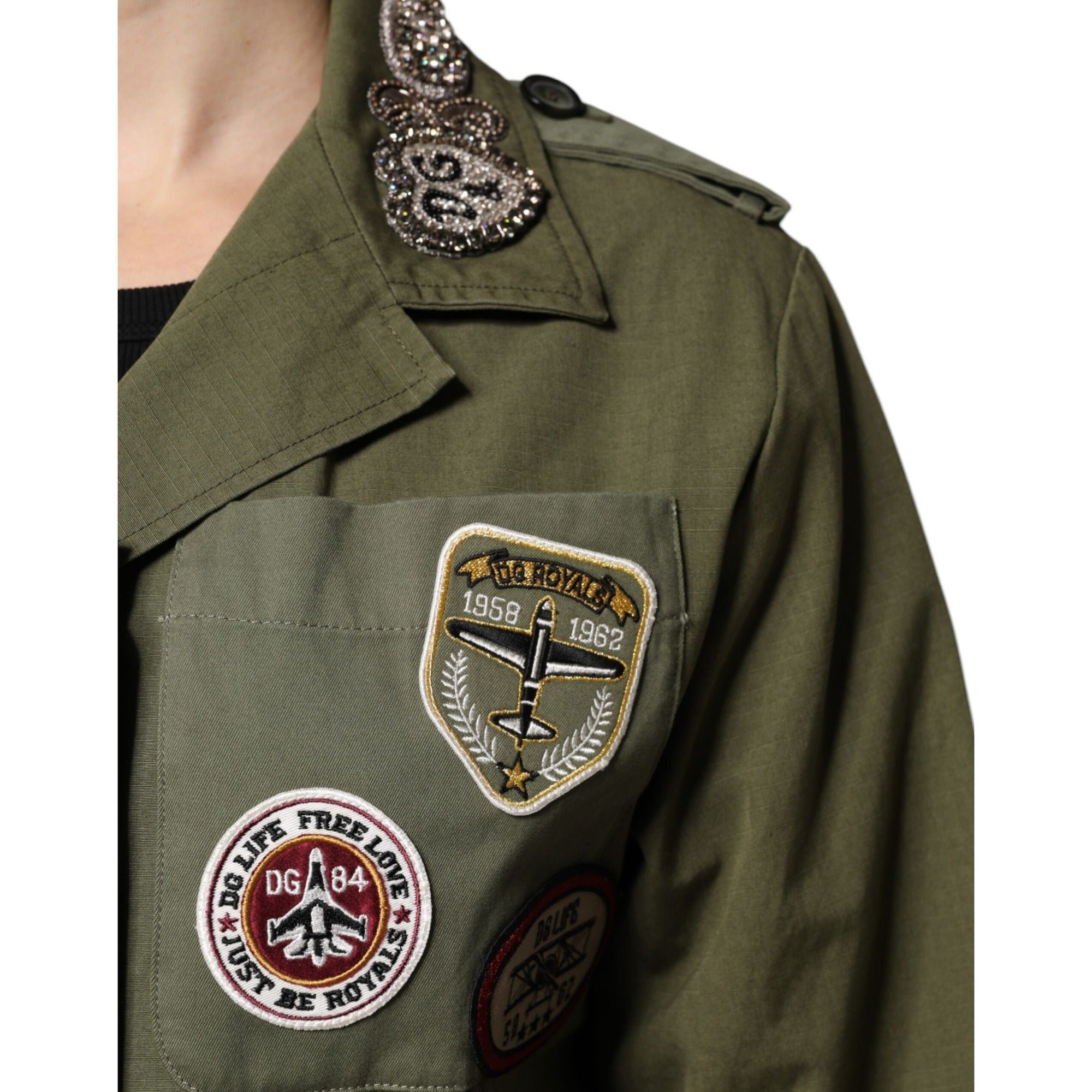 Jachetă / Palton Dolce & Gabbana Military Green Queen Embellished