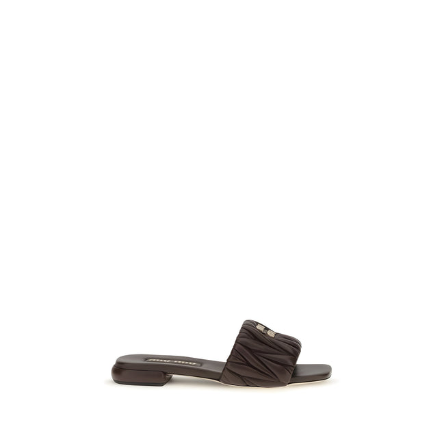 Miu Miu Brown Matelassé Lambskin Flat Sandals