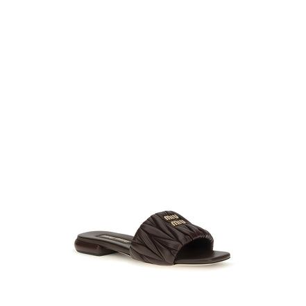 Miu Miu Brown Matelassé Lambskin Flat Sandals
