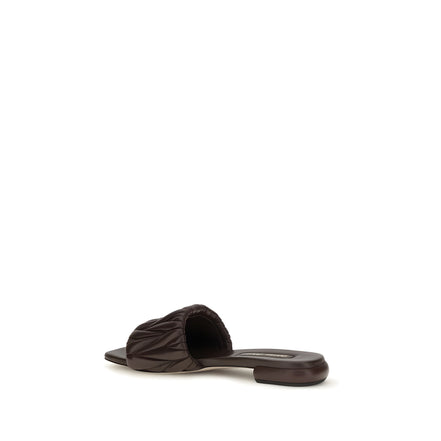 Miu Miu Brown Matelassé Lambskin Flat Sandals