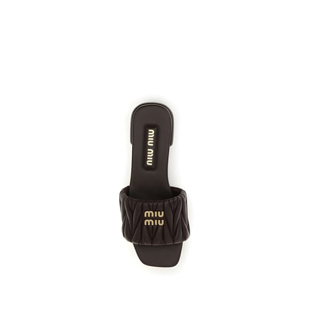 Miu Miu Brown Matelassé Lambskin Flat Sandals