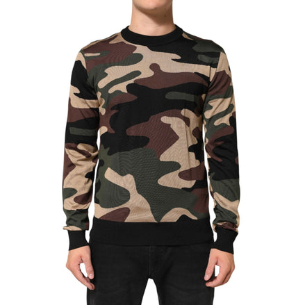 Pulover Dolce & Gabbana cu guler rotund și camuflaj multicolor