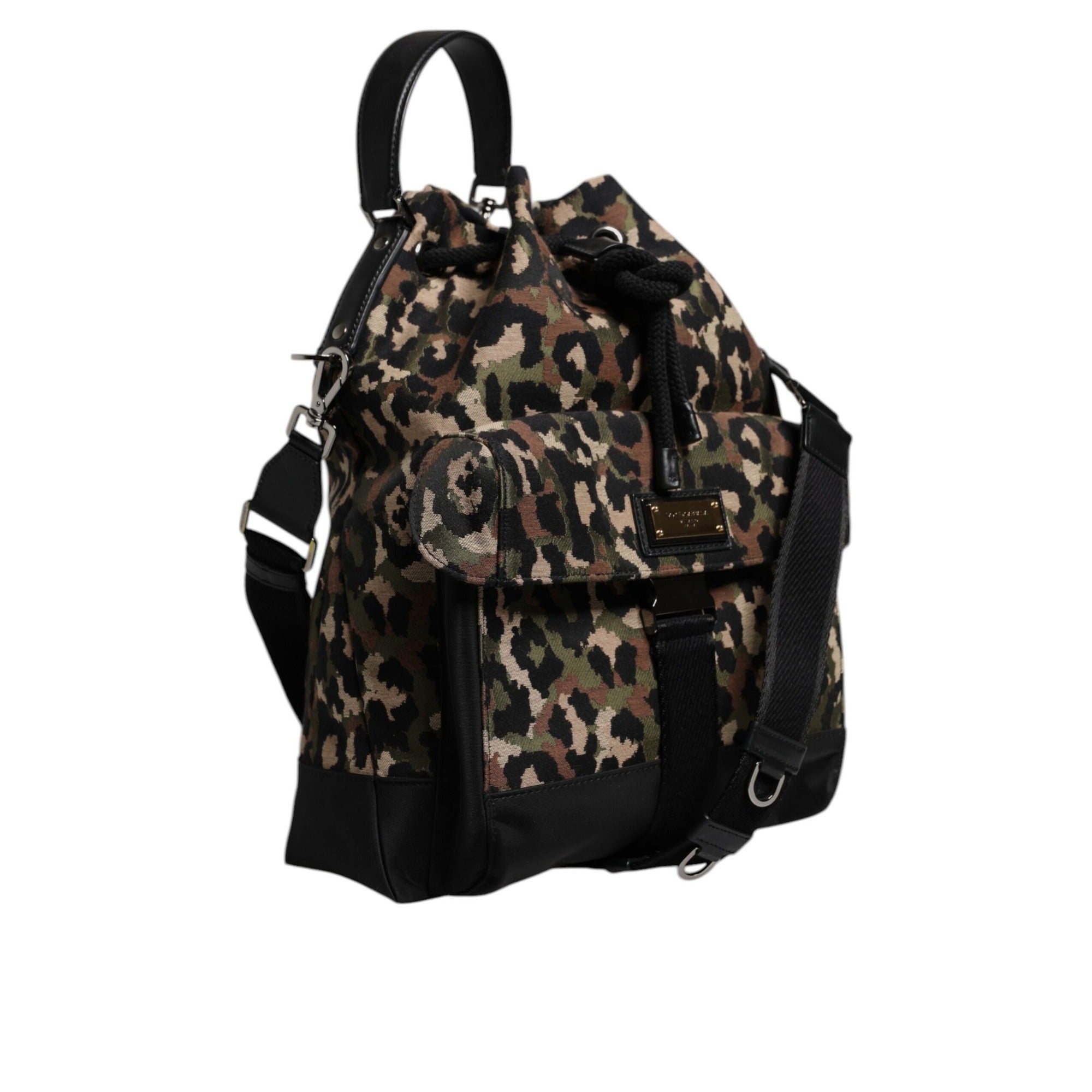 Dolce & Gabbana Multicolor Leopard Cotton Shoulder Bucket Bag
