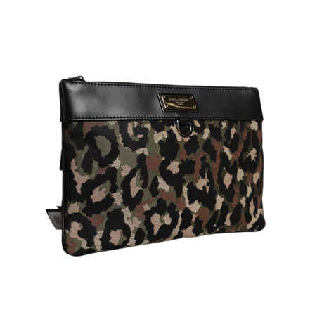 Dolce & Gabbana Multicolor Leopard Jacquard Logo Pouch Bag