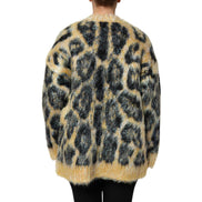 Pulover Dolce & Gabbana multicolor din mohair cu guler rotund și imprimeu leopard