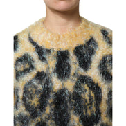 Pulover Dolce & Gabbana multicolor din mohair cu guler rotund și imprimeu leopard