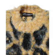 Pulover Dolce & Gabbana multicolor din mohair cu guler rotund și imprimeu leopard