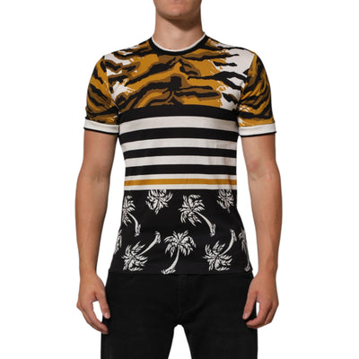 Dolce & Gabbana Multicolor Leopard Palm Leaf Crew Neck T-shirt