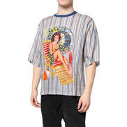 Tricou Dolce & Gabbana din in, cu decolteu rotund, cu dungi multicolore, stil Pin-up