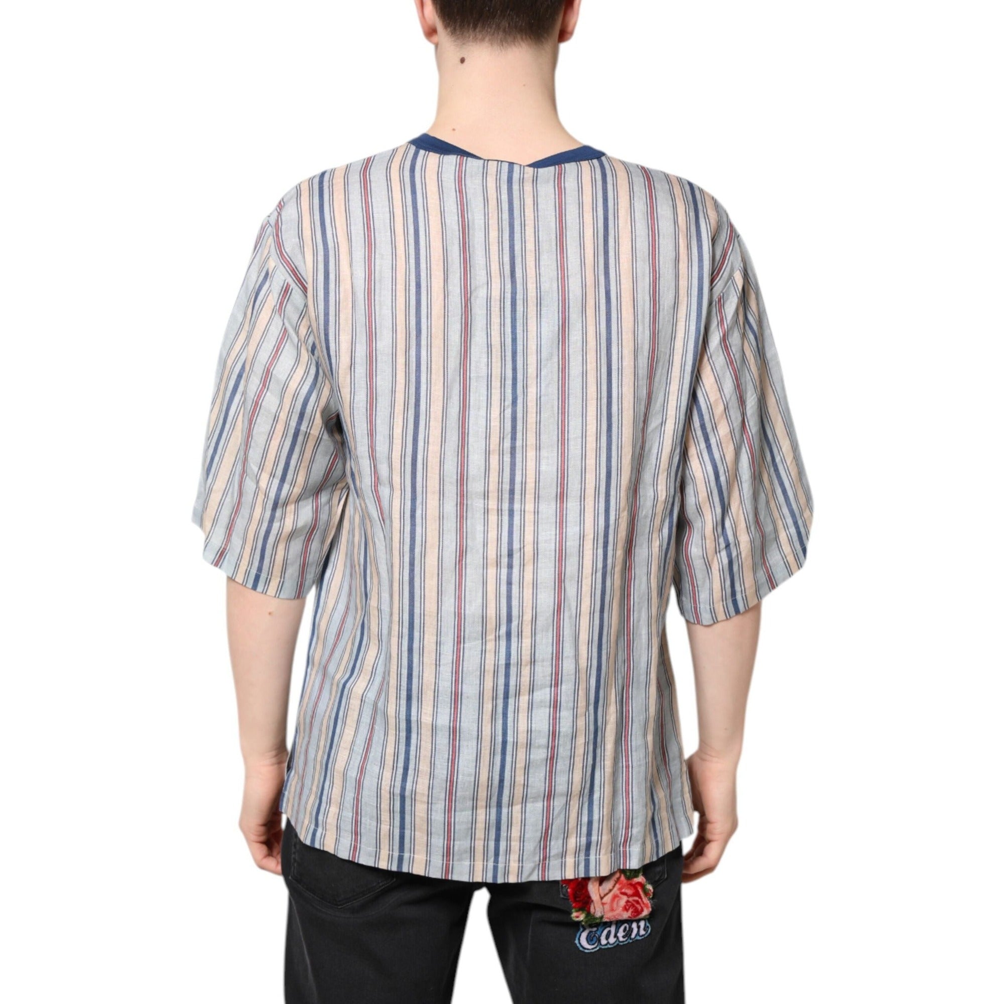 Tricou Dolce & Gabbana din in, cu decolteu rotund, cu dungi multicolore, stil Pin-up