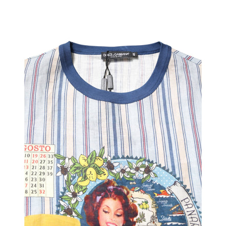 Tricou Dolce & Gabbana din in, cu decolteu rotund, cu dungi multicolore, stil Pin-up