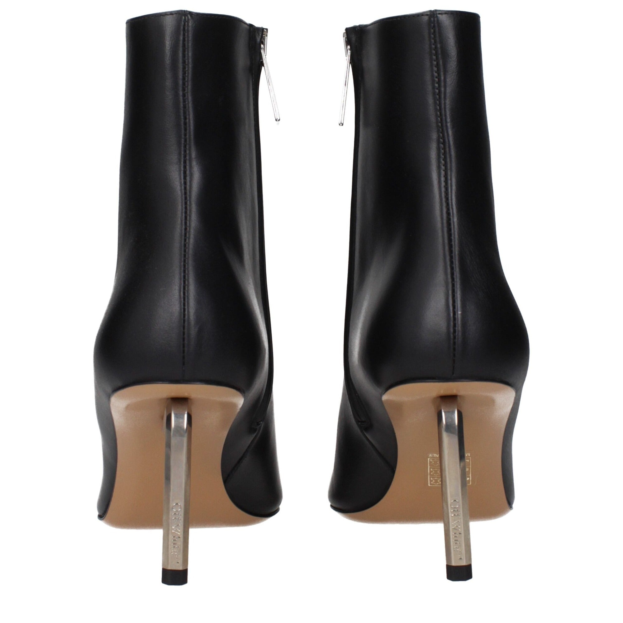 Off-White Black Leather Ankle Boots