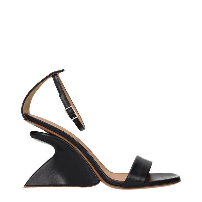 Sandale Off-White negre din piele cu toc stiletto