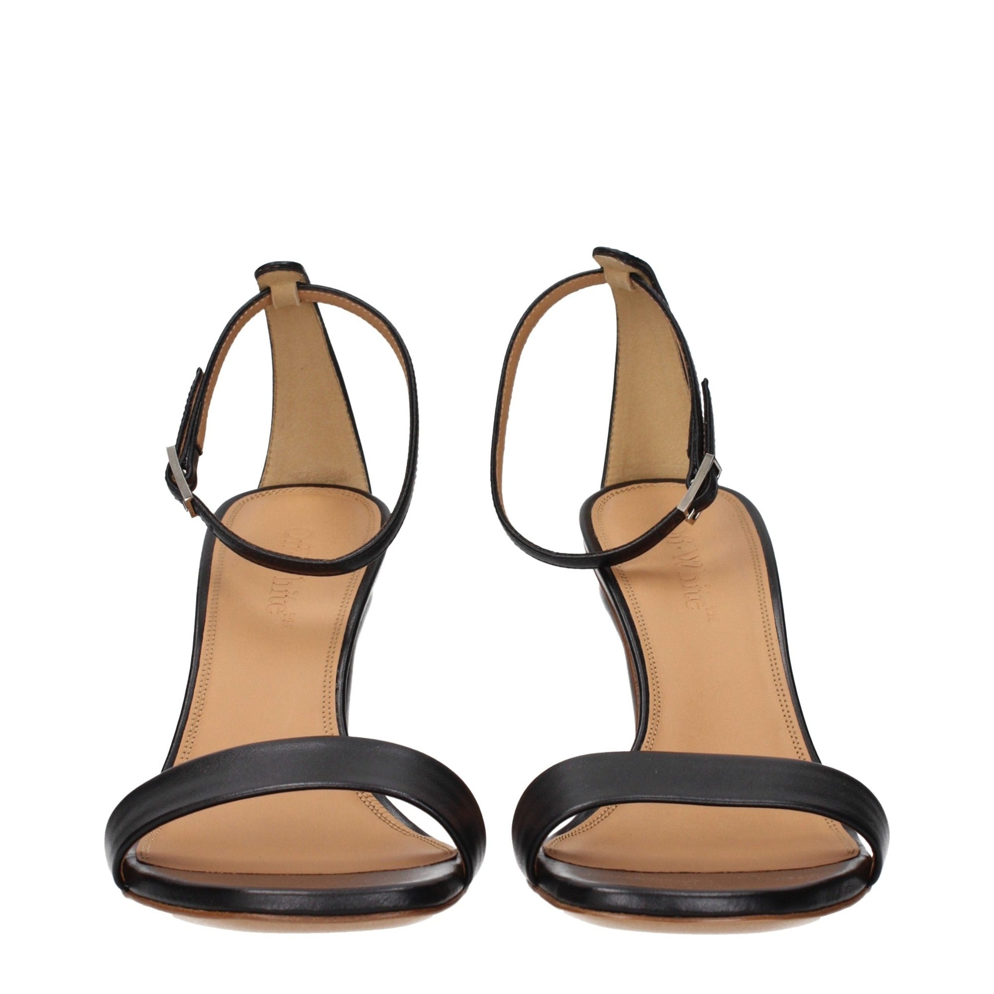 Sandale Off-White negre din piele cu toc stiletto