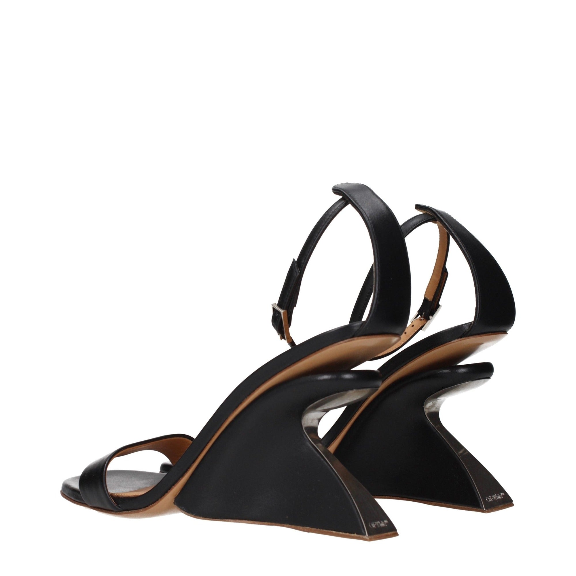 Sandale Off-White negre din piele cu toc stiletto