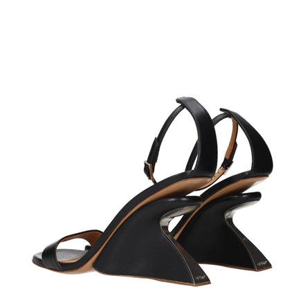Sandale Off-White negre din piele cu toc stiletto