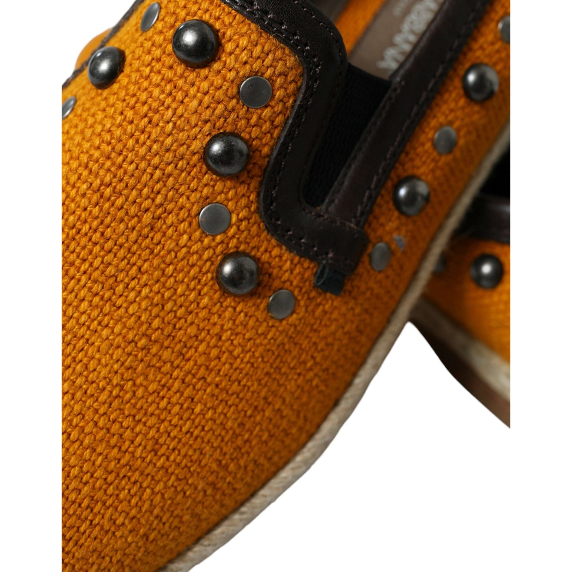Dolce & Gabbana Orange Linen Leather Studded Loafers